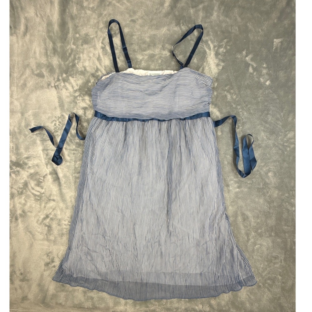 Motherhood Maternity Blue White Striped‎ Empire Waist Sun Dress Smocked Large